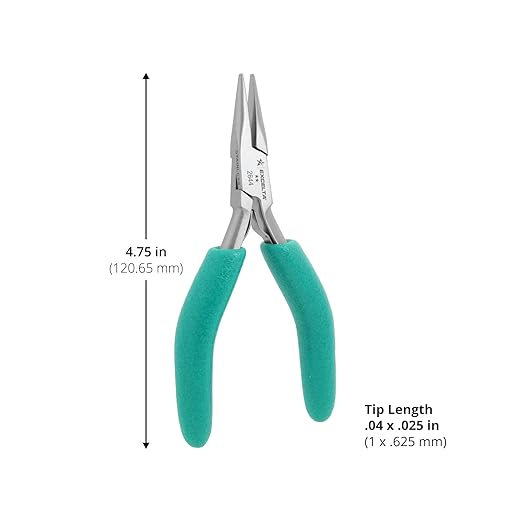Excelta Stainless Steel Pliers, Gentle Spring Mechanism, Smooth Jaws, Ergonomic Anti-Static & Cushioned Grip, Precision Tool, 4.75" Length, Intermediate