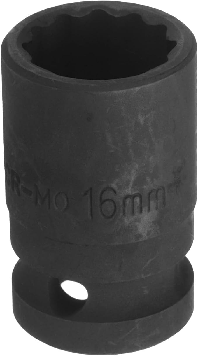 uxcell 1/2" Drive x 16mm Shallow Impact Socket 12-Point Metric CR-MO Steel Nut Impact Grade Socket for Auto Repair