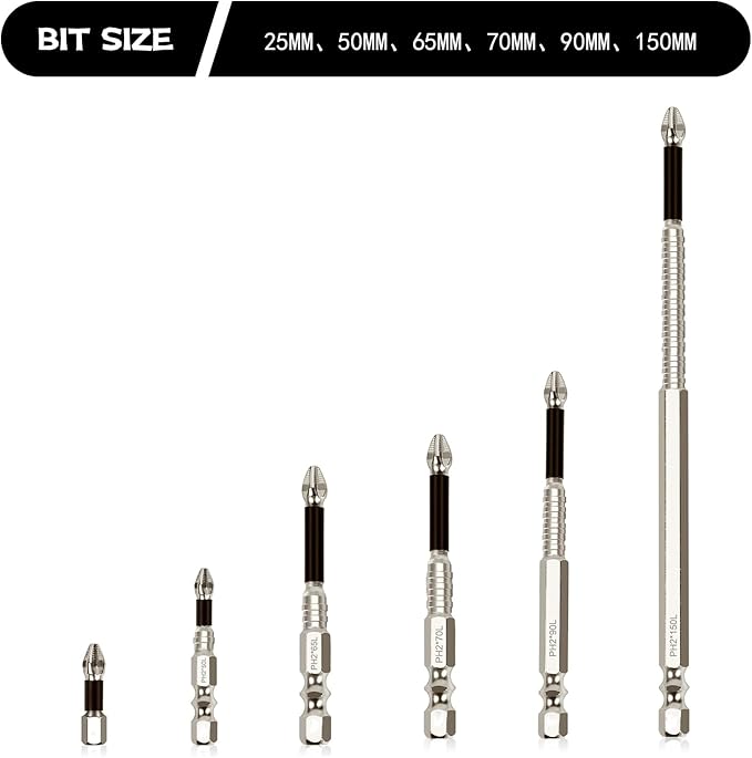 High Magnetic Screwdriver Drill Bit Set, Impact Resistant Non Slip Bit, Electric Screwdriver Set Alloy Steel for Impact Driver 25 50 65 70 90 150mm