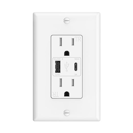 ThunderWay Outlet with USB C, 15 Amp USB Charging Power Outlet, 21W USB-C Wall Outlet with Type A & Type C Ports, Tamper Resistant Receptacle Plug, Wall Plate Included, ETL Listed, White, 1 Pack
