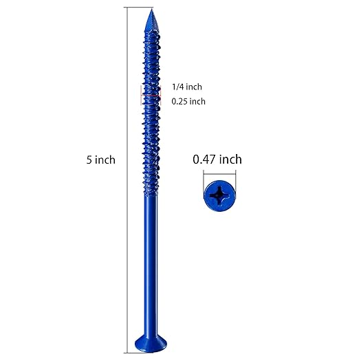 WenSilon(100 PCS) 1/4" x5 Concrete Screw Anchor Blue Flat Head for Anchoring to Masonry, Block or Brick Stucco
