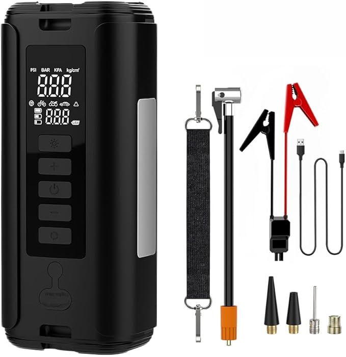 Battery Jumper Starter Portable (9.0L Gas/6.5L Diesel) with 150PSI Auto-Shutoff Air Compressor, 12V Lithium Car Jump Box