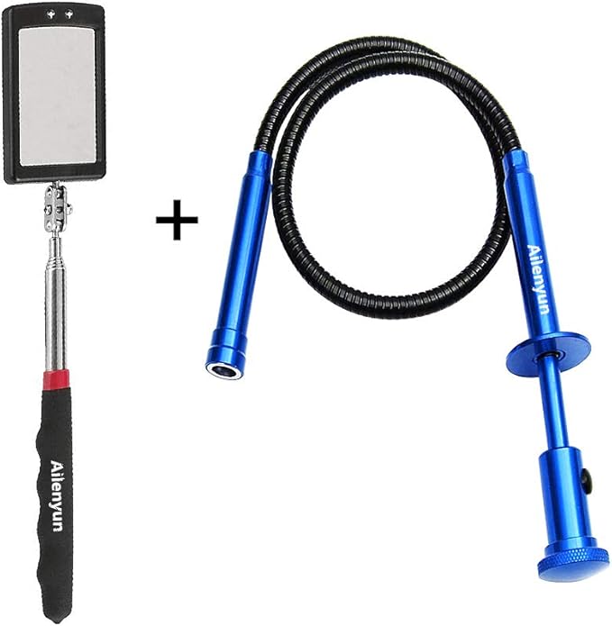Telescoping inspection mirror with LED lights竊똅lexible Claw Grabber Tool Magnetic 4 Claw Picker. Combination tool set. Easy to extendable observe and grab the items in the gap picker upper grabber