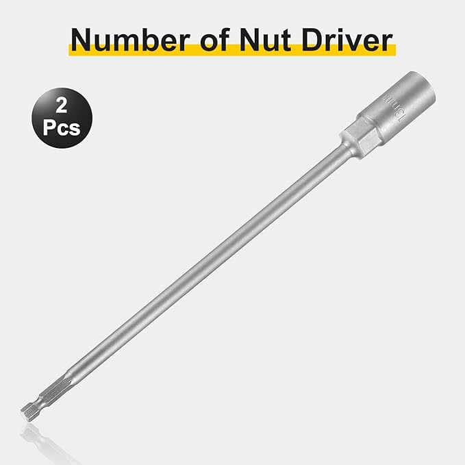 HARFINGTON 2pcs Nut Driver Drill Bit 13mm Metric Socket 1/4" Hex Shank 10" (250mm) Extra Long Magnetic 6-Point Sockets Quick Change 40Cr Steel Bolt Setters for Power Drill Drivers