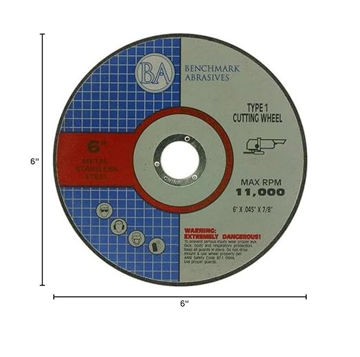 Benchmark Abrasives 6 Inch Aluminum Oxide Thin Type 1 Grinder Cut Off Wheels for Metal and Stainless Steel .045" Thick 7/8" Arbor, Angle Grinder Cutting Disc, Grinding Cutting Wheel - 25 Count