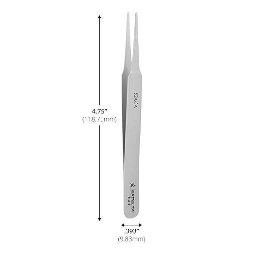 Excelta 52A-SA Straight Tapered Flat Tipped Tweezer, 4.75 Inch, Anti-Magnetic Neverust Stainless Steel, Conductive Surface, Straight Tip, Precision Handling for Labels and SMD Components, Professional