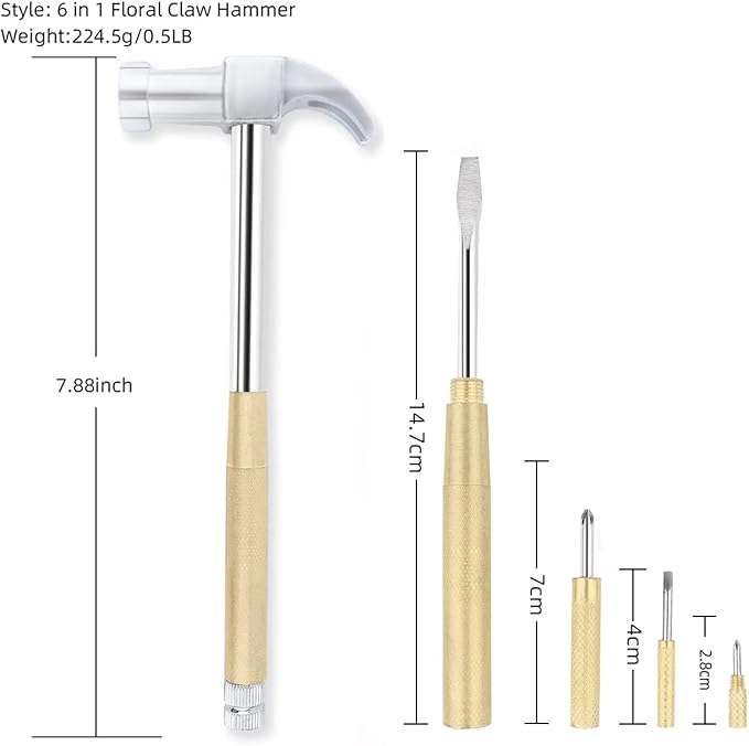 6-In-1 Multifunctional Metal Mini Hammer, Small Nesting and Screwdriver Set, Portable Steel Mini Hammer Ideal (Silver Yellow)