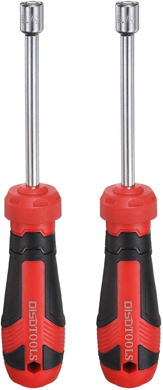 HARFINGTON 2 Pcs SAE Nut Driver 5/16" CR-V Non-Magnetic Tip Hollow Shafts Hex Socket Screwdriver with Anti-Slip Handle for Automobile Repair Bit Driver