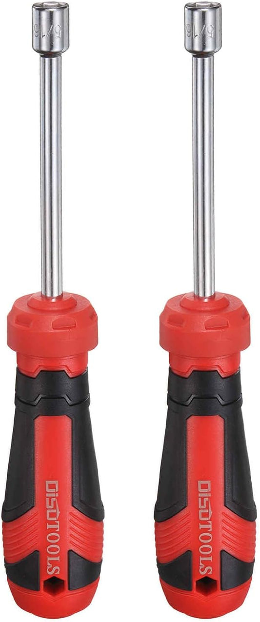 HARFINGTON 2 Pcs SAE Nut Driver 5/16" CR-V Non-Magnetic Tip Hollow Shafts Hex Socket Screwdriver with Anti-Slip Handle for Automobile Repair Bit Driver