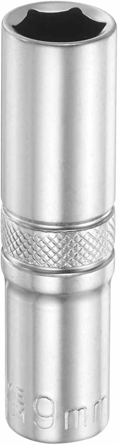 HARFINGTON 6 Points Deep Socket 1/4" Drive 9mm Deep Metric CR-V Steel Polished Nickel Plating Flip Sleeve 50mm / 2" Extra Long Socket Tool for Home Auto Nuts Bolts Repair