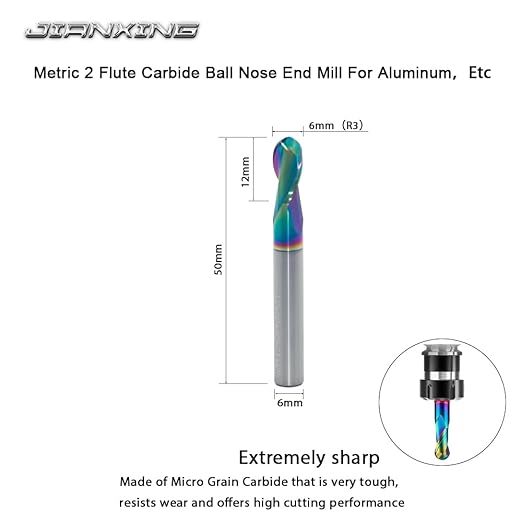6mm R3 DLC Coated 2-Flute Carbide Ball Nose End Mill, Ideal for Aluminum, Copper Alloys, and Plastic Machining ??High Precision & Wear-Resistant Cutting Tool (3 Pack)