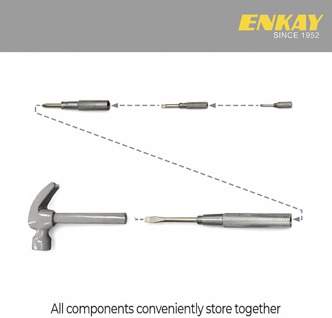 ENKAY - 6 in 1 Gray Hammer and Screwdriver, Multifunction Claw Hammer Tool with Color Print (Gray)
