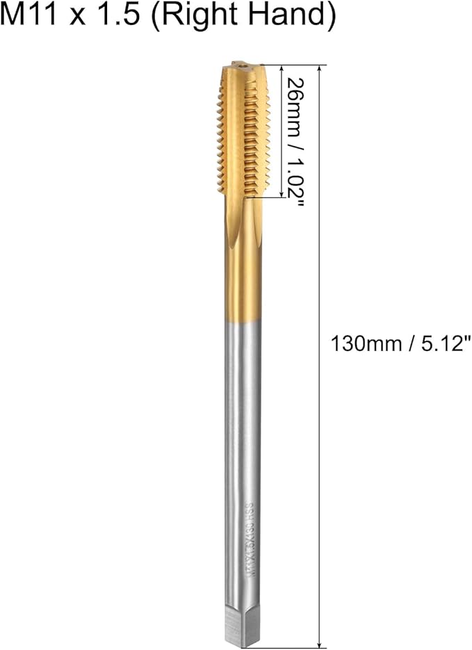uxcell Metric Thread Tap M11 x 1.5 H2 130mm Straight Flute Screw Thread Milling Machine Taps Threading Tapping Repair Tool