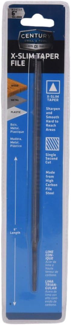 Century Drill & Tool 4068 Extra Slim Taper Hand File, 6"