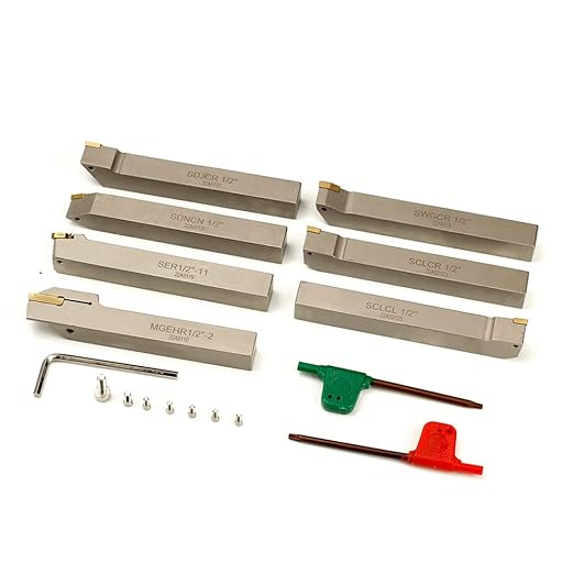 OSCARBIDE 1/2" Shank Heavy-Duty Nickel Plated Indexable Lathe Cutting Tools Set 7 Pieces, CNC & Metal Lathe Tool Holders for Turning, Grooving, Threading, Parting & Cut Off