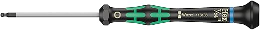 Wera 05118106001 Kraftform Micro 2052 Ballhead Hexagon Electronics Precision Screwdriver, 7/64" Head, 60mm Blade Length