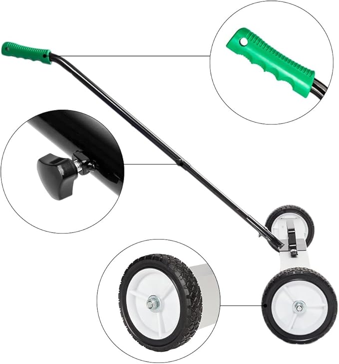 24-Inch Rolling Magnetic Pick-Up Sweeper with Wheels, with Quick Release Latch and Adjustable Long Handle, for Nails Needles Screws Collection, Great for Yard Grass Carpet and Concrete Floor