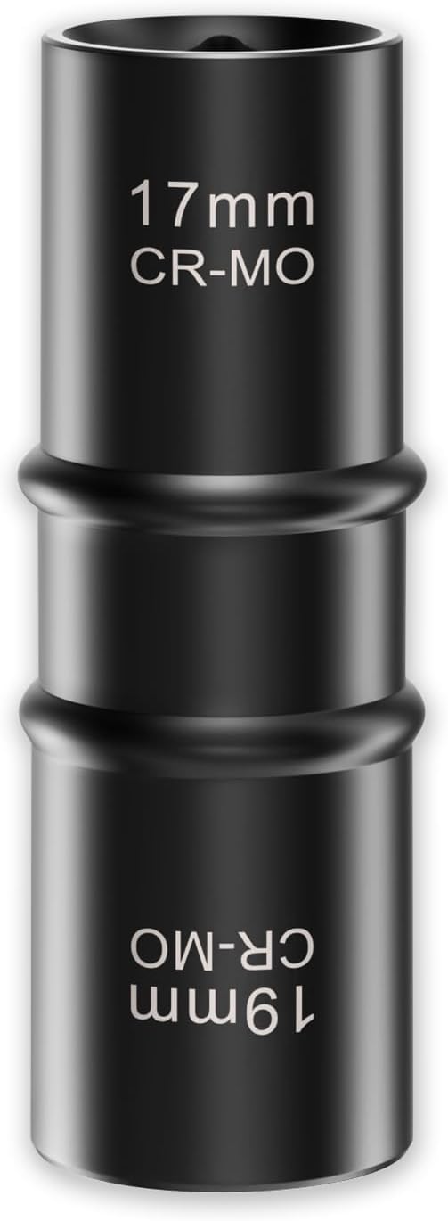 XEWEA 1/2 Inch Drive 17mm x 19mm Thin Wall Impact Flip Socket, Lug Nut Impact Socket Set Double Ended Thin Wall Nut Sockets CR-MO Twist Removal Tool for Stripped Rusted Bolts