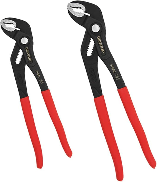 WISEUP Groove Joint Pliers Set - Fast Adjustable 7 & 10 Inch Water Pumper With Smooth Jaw - Tongue and Groove Wrench for Channel Home Repair, Gripping Nuts, Bolts, Pipe