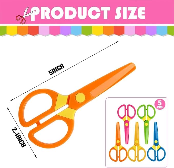 LOVESTOWN Kids Scissors, 5PCS Blunt Tip Toddlers Training Safety Scissor, Anti-Pinch Design, Hand-Eye Coordination Development, Playdough Tools Paper Cutting Activity, DIY Craft Supplies