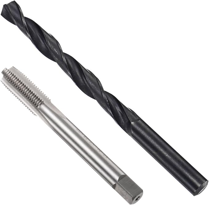 uxcell Tap and Drill Bit Set, 3/8-24 UNF Thread Tap & 1/3" Black Oxide Twist Drill Bit, Straight Flute Tap Tapping Threading Repair Tool Kit