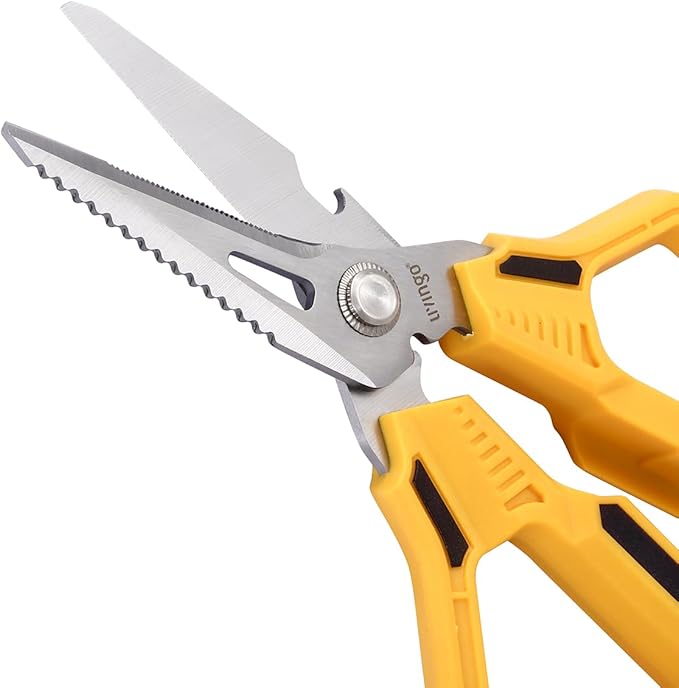 LIVINGO Heavy Duty Scissors All Purpose - 7.87" Sharp Utility Shears Multi-function Blades with Protective Cover for Industrial, Home Repair and Outdoor Cutting Cable, Rope, Plastic, Leather, and Wire
