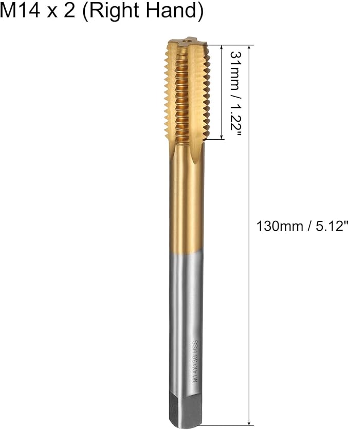 uxcell Metric Thread Tap M14 x 2 H2 130mm Straight Flute Screw Thread Milling Machine Taps Threading Tapping Repair Tool