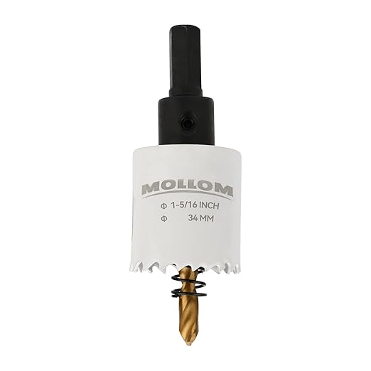 Mollom (34mm | 1-5/16") HSS M42 with 8% Cobalt BI-Metal Hole Saw with 2 Pilot Drill Bits & Arbor Smooth Cutting for PVC,Drywall,Wood,Plastic,Gypsum Board,Rubber