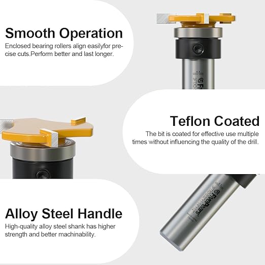 FIVEPEARS Top Bearing Slot Cutter Router Bit 1/2" Shank, 1-1/4" Cutting Dia, 5/32" Cutting Length, High Speed Steel, 1 Flute, V-Groove Cut, Slot and Undercut Bit for Woodworking