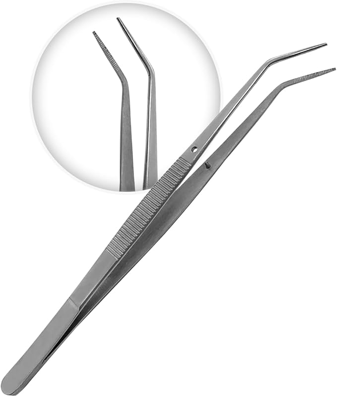 Fine Point - Micro Tweezers Forceps - Splinter Remover Pliers Stainless Steel Straight & Curved, Sets (6 pcs Set (3Str/3cud))