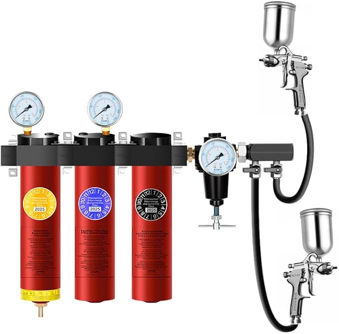NANPU ZPA-R 3-Stage Air Filtration System with Regulator ??Sintered, Fine & Activated Carbon Filters, 3/8" NPT Inlet, 1/4" NPT Outlet, 127 CFM @ 6 bar, 218 PSI Max, Metal Housing, 248째F Heat Resistant