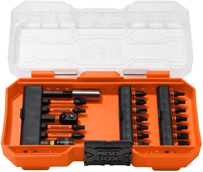 Klein Tools 33801B 21-Piece Impact Driver Bit Set, Impact-Rated Alloy Steel, Precision Machined, MODbox Compatible Storage Case, Professional Tool Kit