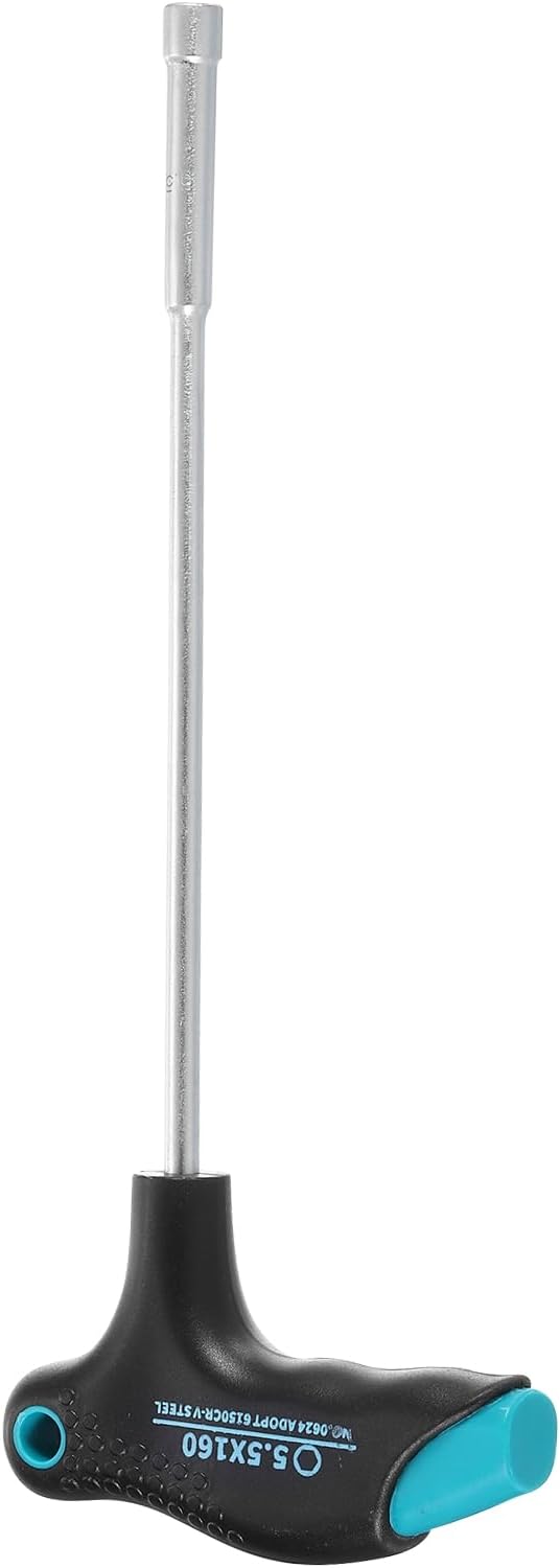 HARFINGTON T-Handle Metric Nut Driver 5.5mm Dia 160mm Shank 6 Point Hex Socket Screwdriver with Non-Slip Handle for Tightening and Loosening Fasteners