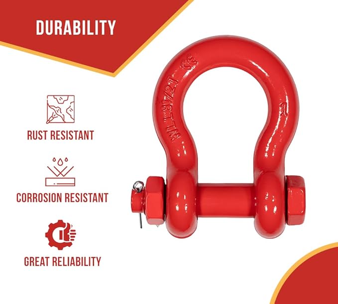 Mytee Products 4 Pack 1" Anchor Shackle Forged Carbon Steel w/Safety Screw Pin Load Limit 17,000 lbs, Double Rust Protection Heavy Duty D Ring Bolt Type Shackle for Towing, Rigging