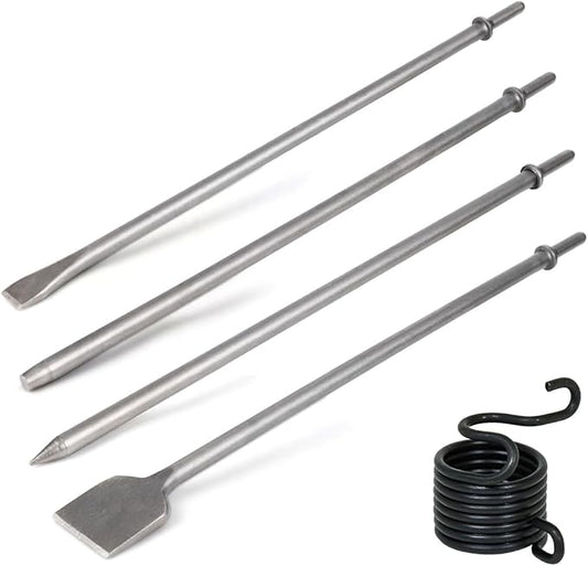 4Pcs Air Hammer Chisel Bits, 17.7 Inch Long Air Flat Chisels, Pneumatic Cold Chisel and Taper Punch, 2 Inch Wide Air Scraper Hammer Attachments for Concrete and Tile (17.7 Inch)