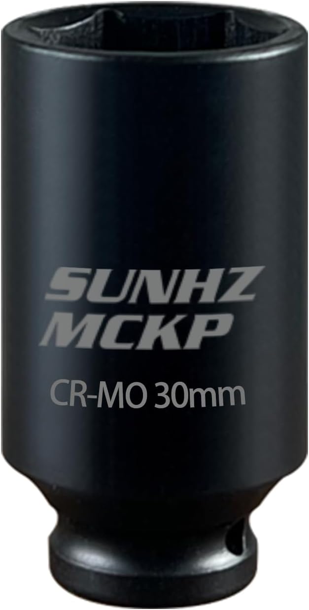 SUNHZMCKP 1/2" Drive Impact Socket, Metric 30 mm Deep 6 Point Socket, CR-MO, Axle Nut Impact Grade Socket for Easy Removal