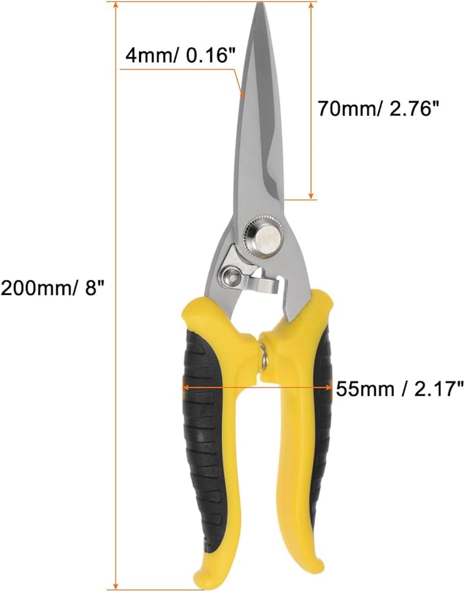 HARFINGTON Industrial Scissors 8 Inch Stainless Steel Shears Blades with Black Yellow Handle for Cutting Thin Metal Copper Sheets
