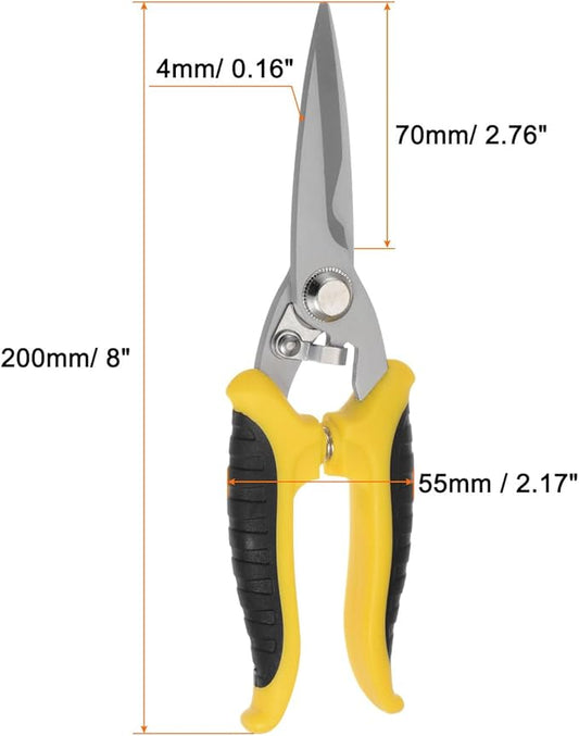 HARFINGTON Industrial Scissors 8 Inch Stainless Steel Shears Blades with Black Yellow Handle for Cutting Thin Metal Copper Sheets