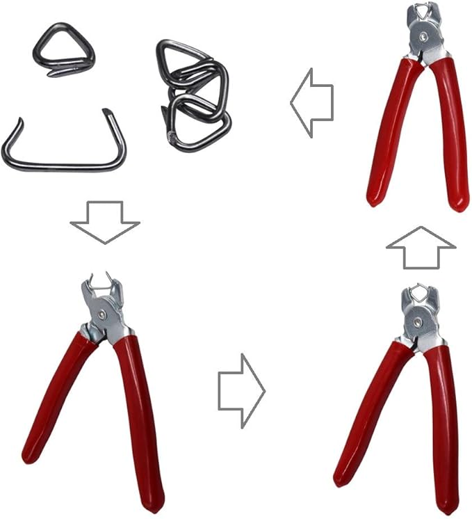 HARDK Hog Ring Pliers set Angled with 500PCS Galvanized Hog Rings - Perfect for Furniture Upholstery, Auto Upholstery, Plastic Meat & Sausage Casings