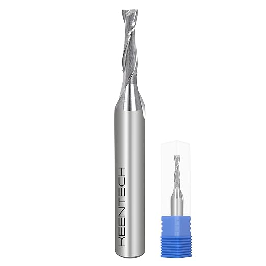 KEENTECH 1/4" Shank Upcut 2 Flute Flat Tip Sprial Router Bit for CNC Router Machine, 1/8" Cutting Diameter, 1/2" Cutting Depth, for Wood Cutting, Custom Furniture, Slot Mortise, Engraving, Carving