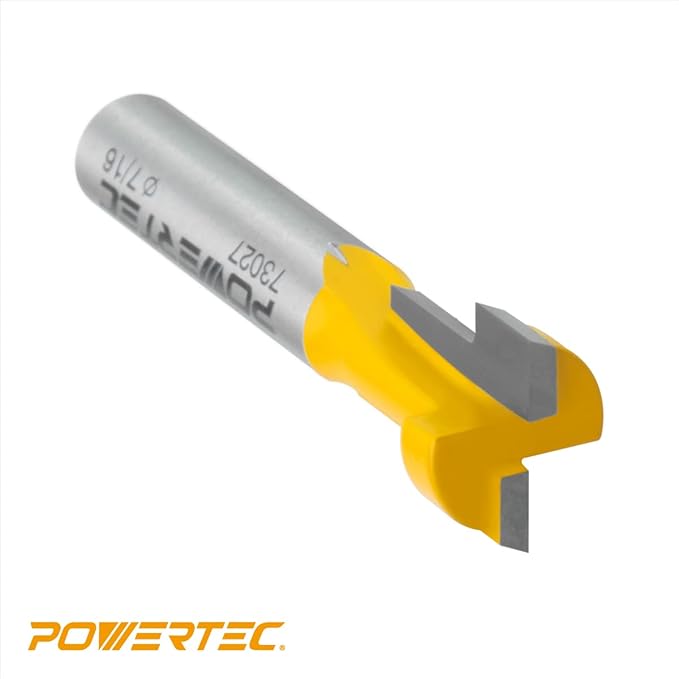 POWERTEC T Track Router Bit, Tungsten Carbide Tipped Router Bit, 1/4 Shank, 7/16" Dia., Slatwall, T Slot for Picture Frames, Plaque, Compatible with 1/4" Hex Bolts (73027)