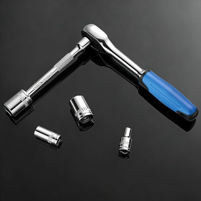 14 Pieces Socket Wrench Kit, 1/4??Drive Socket Set with 72 Teeth Release Ratchet Wrench and Extension Bar, CR-V Sockets