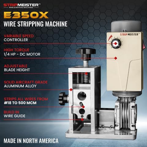 StripMeister E350x Electric Automatic Wire Stripping Machine ??Wire Size Up To 횠1", Jam-Free, Ultra Fast Scrap Wire Stripper with Ultra Grip Feeders for Copper Wires