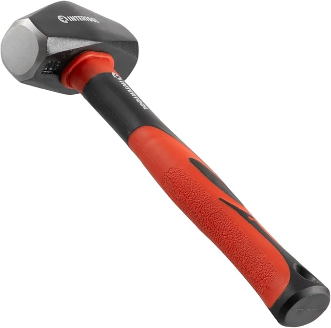 INTERTOOL 2lb Club Hammer - Mini Sledge Drilling Hammer - Small Sledgehammer with Heavy-Duty Steel & Shock-Resistant Non-Slip Fiberglass Handle for Construction and Demolition - HT08-0236