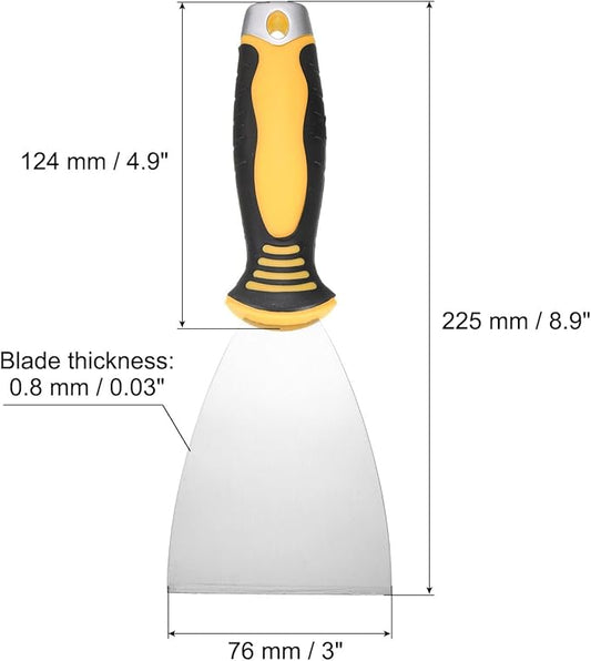 uxcell Putty Knife 3" High Carbon Steel Paint Scraper Flexible Drywall Repair Mud Knife for Removing Cement Wallpaper Mud Adhesive Taping with Metal Hammer End