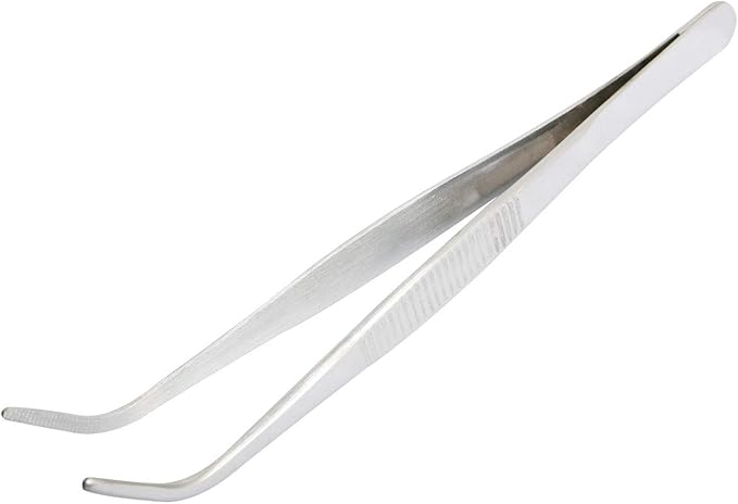 Aoje-Link 304 Stainless Steel Curved Tweezers with Serrated Tip, Multi-Purpose, Silver