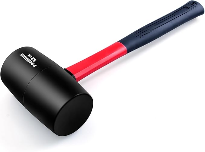 EFFICERE 32 oz. Premium Large Size Rubber Mallet Hammer, Solid Eco-Friendly Rubber Head, Durable Fiberglass Handle | Deliver Soft and Non-Marring Strikes on Surfaces without Scratch and Damage