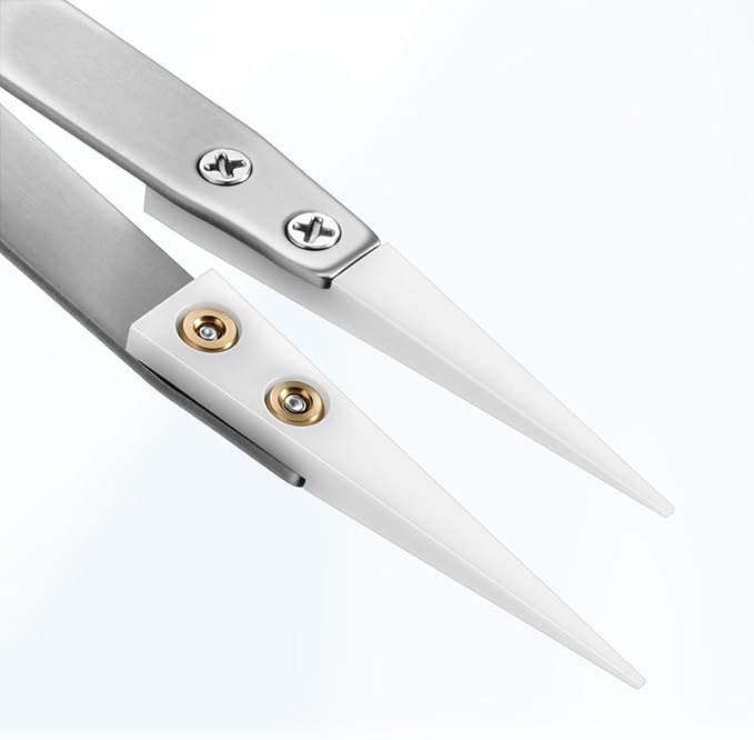 Pointed Ceramic Tweezers, Stainless Steel Precision Pointed Ceramic Tweezers Non-Conductive Anti Static High Temperature Resistant Fine Point Tweezer for Electronic Repair, DIY Crafting Hobby Tools