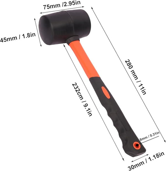 4 PCS 12 OZ Rubber Mallet, Rubber Hammer Head, Rubber Mallet Set With Black-Yellow Fiberglass Handle Perfect For Wood, Metal, Plastic, Glass, And Ceramics. By GENHAKON, Orange
