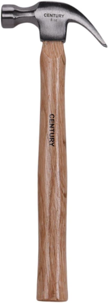 Century Drill & Tool 72272 Curved Claw Hammer, 8oz, Drop-Forged Steel Head, Hickory Wood Handle, Durable & Balanced for Carpentry, DIY & Home Repair